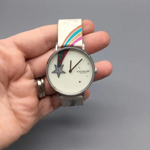 Coach Perry Womens Watch 36mm Leather Rainbow Star CA.120.7.14.1596 New Battery - Picture 5 of 15